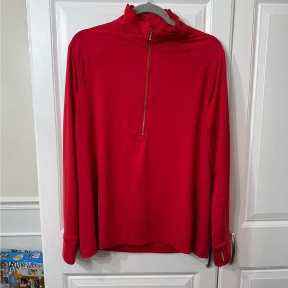 Crown & Ivy Red Scallop Half Zip Pullover Long Sleeve Shirt Size Large - Picture 1 of 3